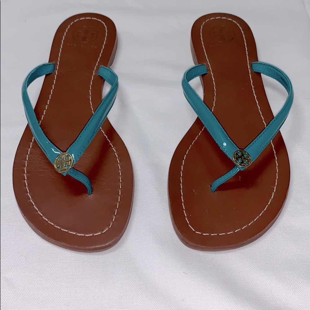Tory Burch teal flip flops